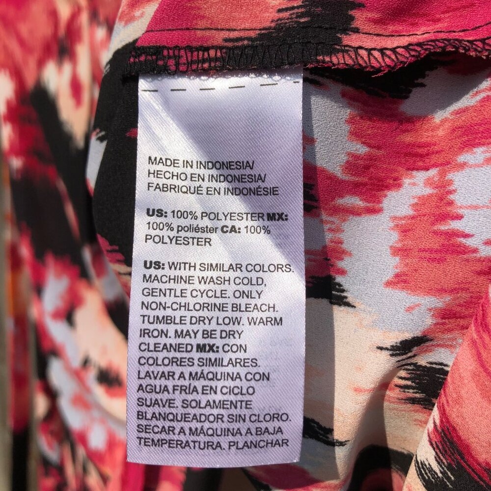 Chico’s NWT Long Sleeve Ikat Pink Black Blouse Top V Neck Tie Long Sleeve - Picture 7 of 9